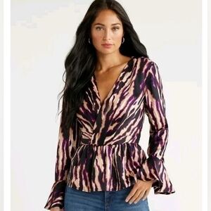 Sofia by Sofia Vergara Zebra Print Wrap Blouse, size M, EUC